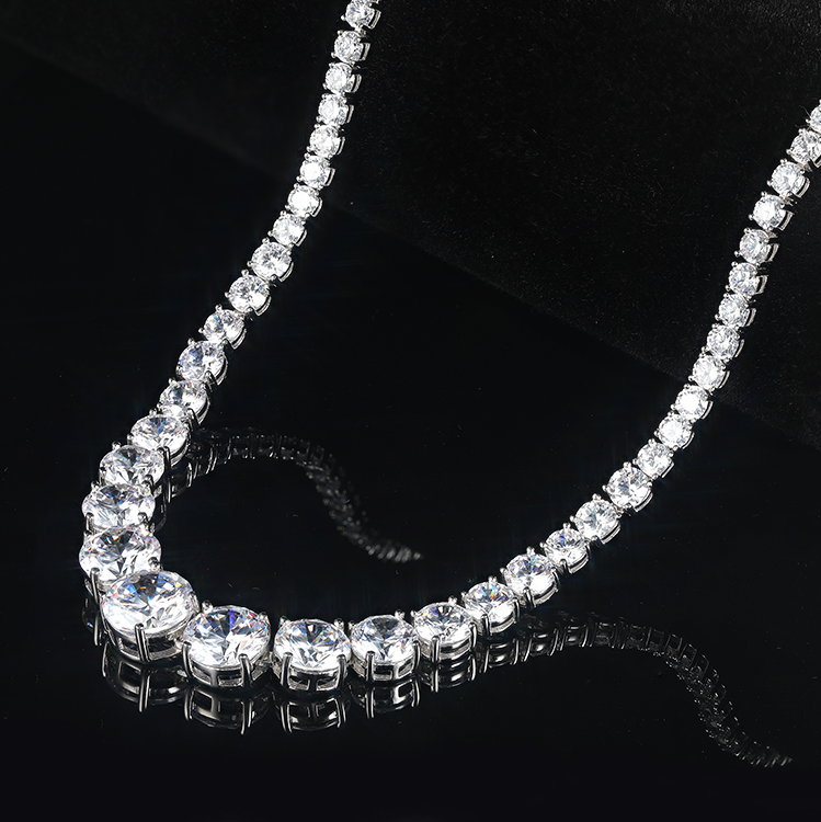 Fashion Jewelry Tennis Choker Necklace 925 Silver Cubic Zirconia Tennis Chain Necklace 