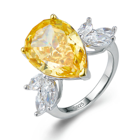 925 Sterling Silver Ring Jewelry Goose Yellow Pear Shaped CZ Stone Ring