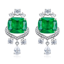 Luxury Silver Jewelry CZ Gemstone Emerald Green Earrings