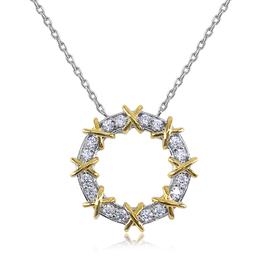 925 sterling silver double gold plated fine jewelry necklaces cubic zircon hollow round ring love circle pendant necklace